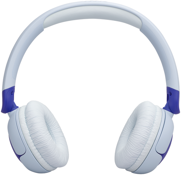 Fehér és lila fejhallgató, over-ear stílus, fehér és lila fejpánttal.