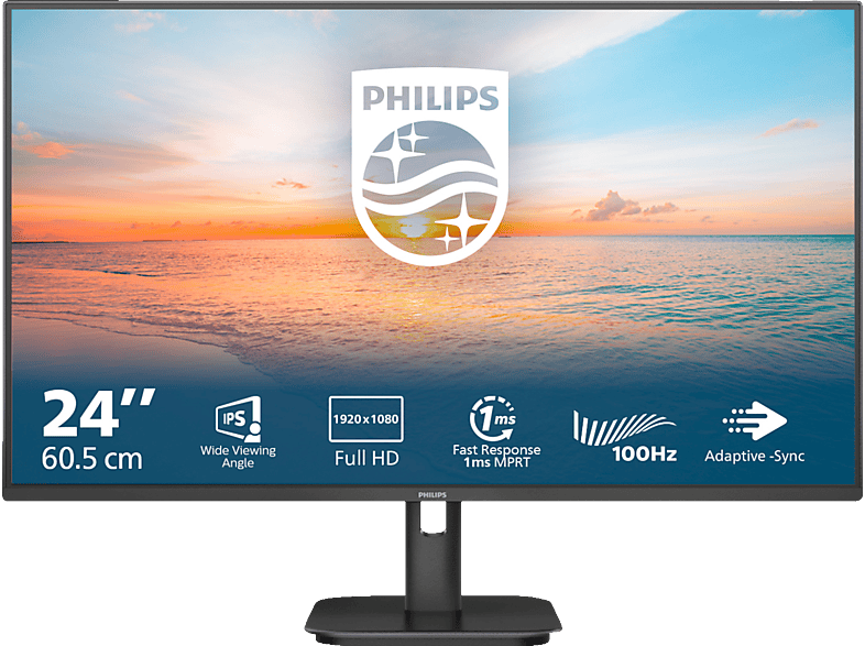 PHILIPS 24E1N1100A 23,8 Zoll Monitor, Full-HD, 1 ms Reaktionszeit, 250 cd/m², 180 Hz, Schwarz