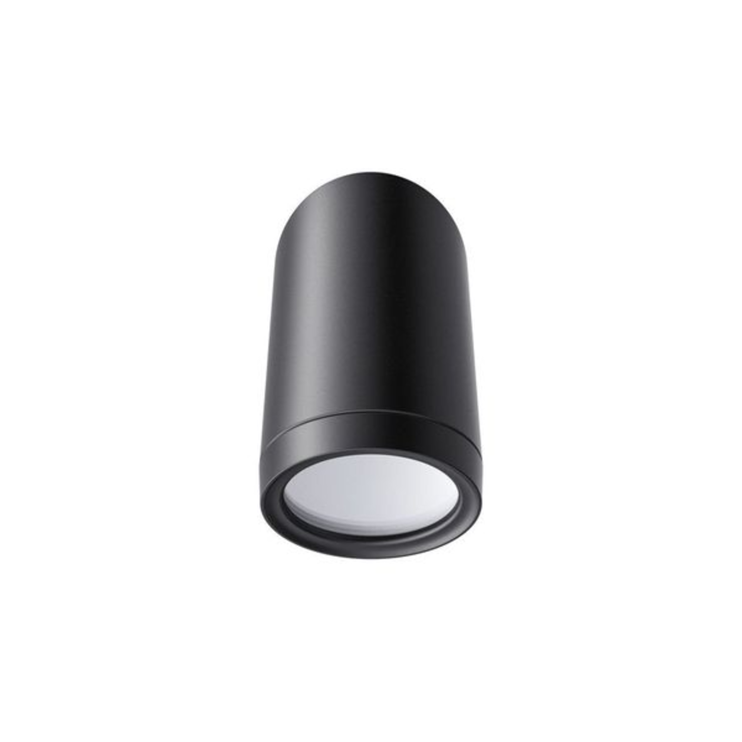 A black, cylindrical light fixture with a white lens.