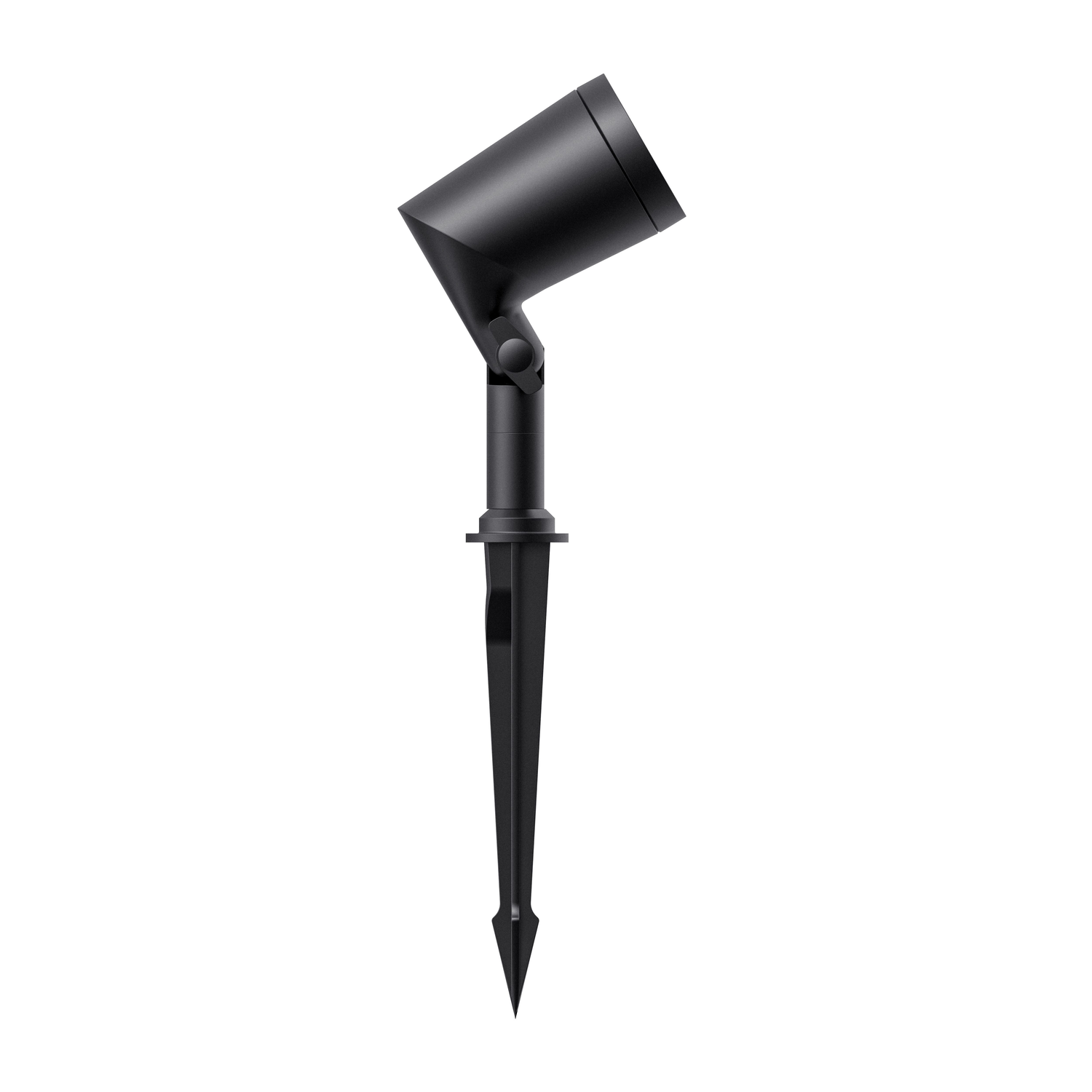 A black outdoor spotlight with a spike. The background is white.