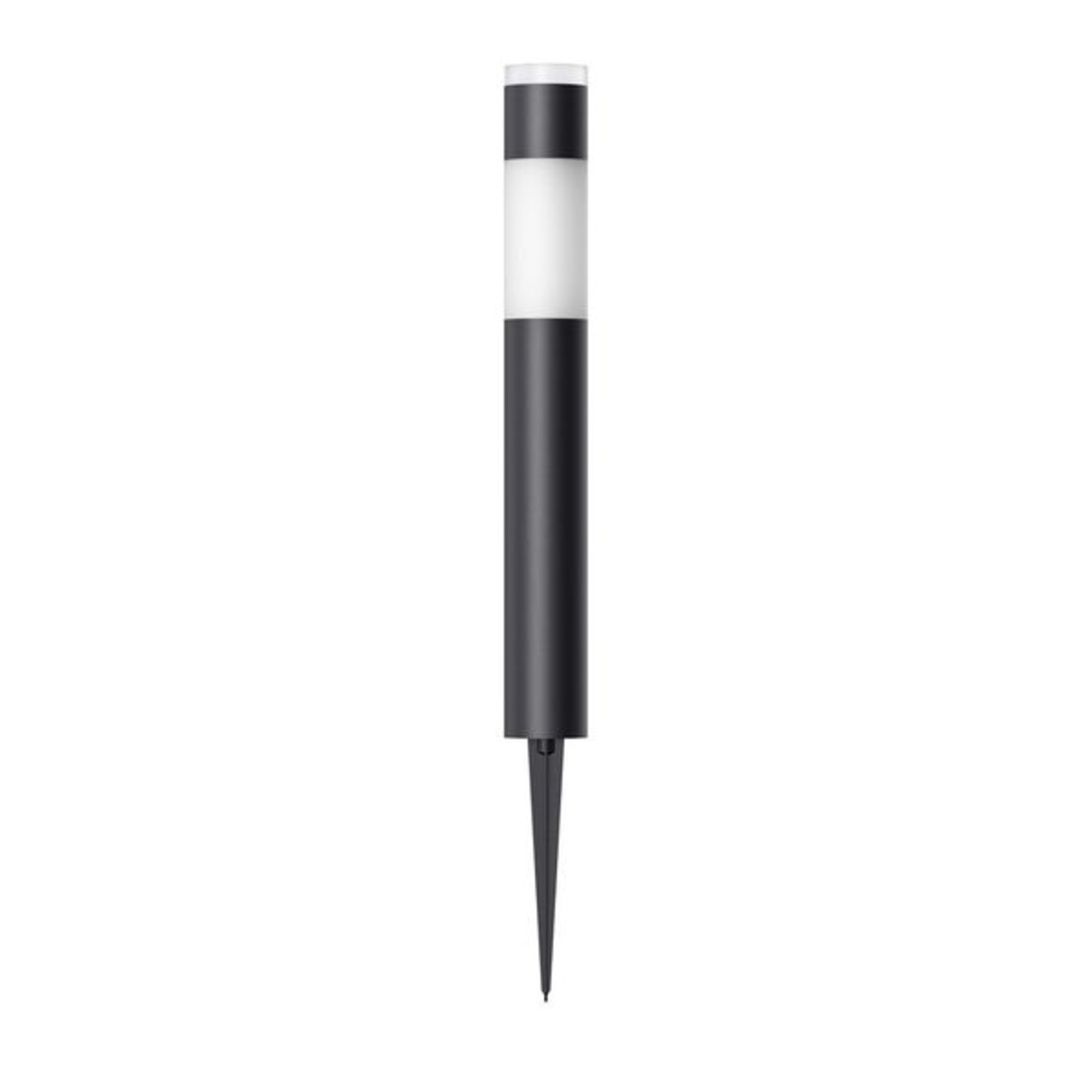 Black and white outdoor light fixture, white background.