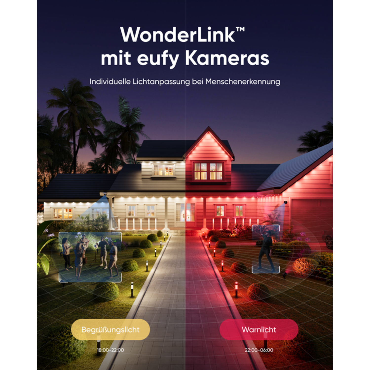 A house with two lighting modes: welcoming and warning, controlled by the WonderLink system.