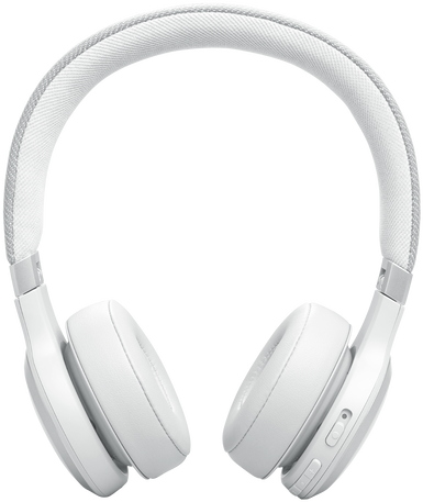 Fehér JBL over-ear fejhallgató. A fejhallgató laposan fekszik.