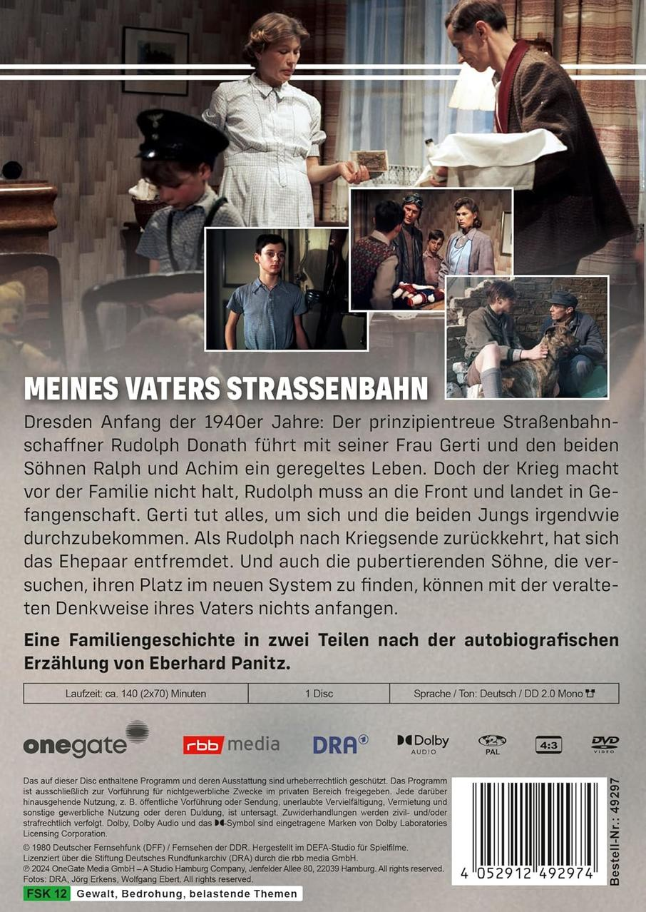 DVD-Hülle für 'Meines Vaters Straßenbahn'. Sie zeigt eine Familie in verschiedenen Szenen.