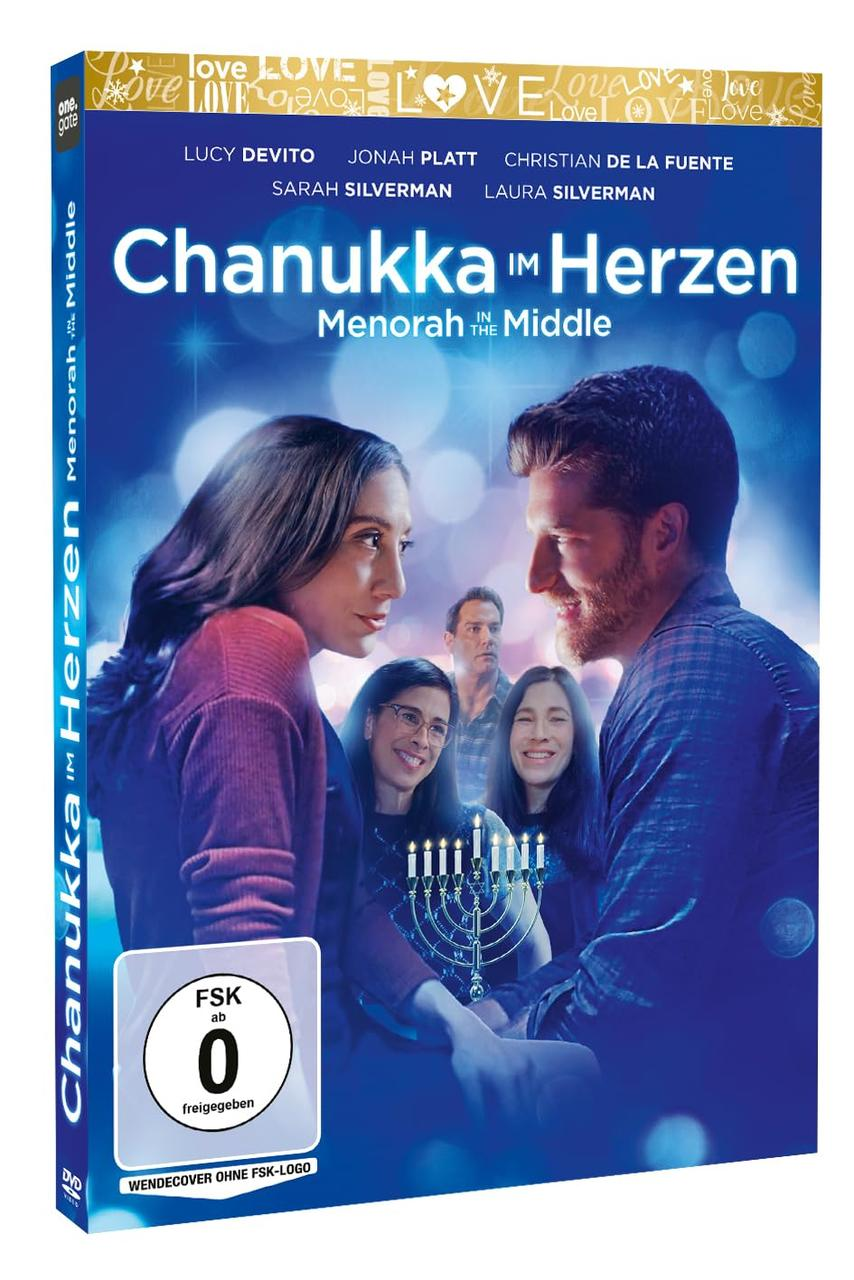 DVD-Cover eines Films. Es zeigt zwei Personen, die sich gegenüberstehen. Text: Chanukka im Herzen.