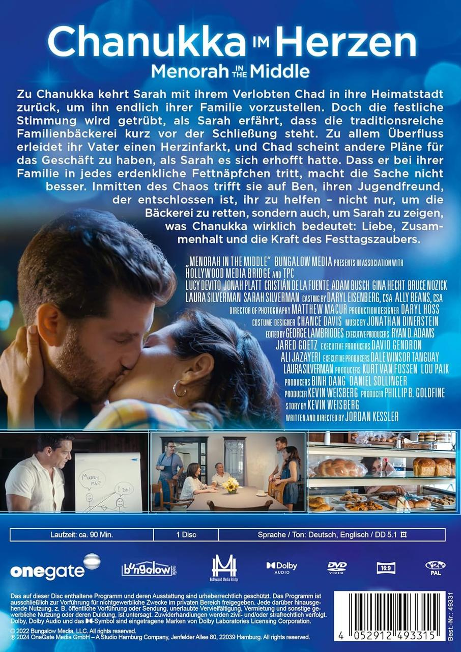 Filmcover. Menschen umarmen sich. Text in Englisch und Deutsch. Bäckerei-Szene.
