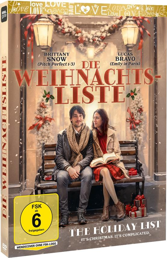 DVD-Cover: Mann und Frau sitzen auf einer Bank, Titel 'Die Weihnachtsliste'.