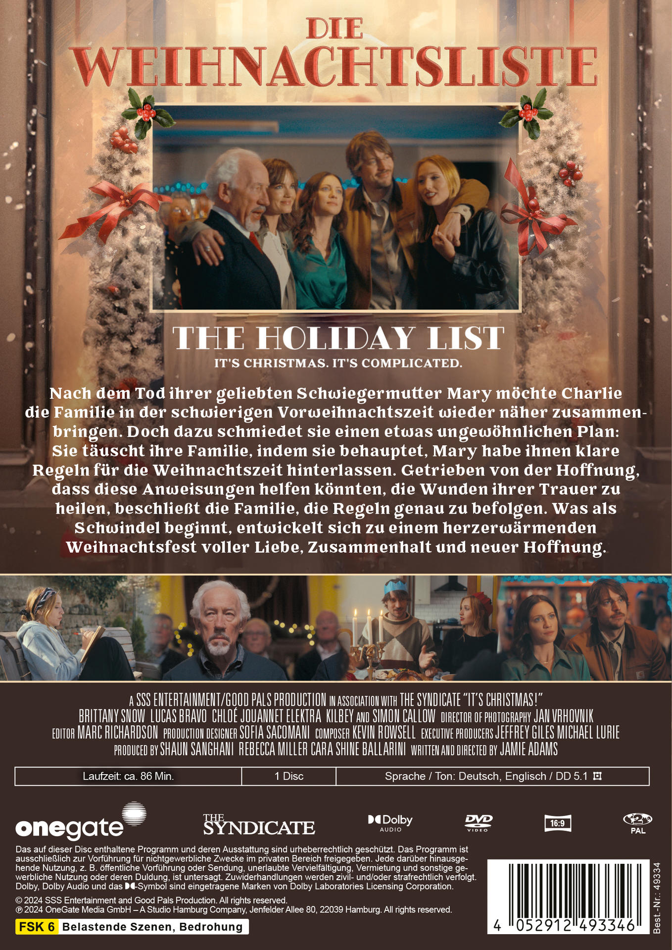 DVD-Hülle des Films 'The Holiday List'. Menschen stehen vor einem weihnachtlich dekorierten Fenster.