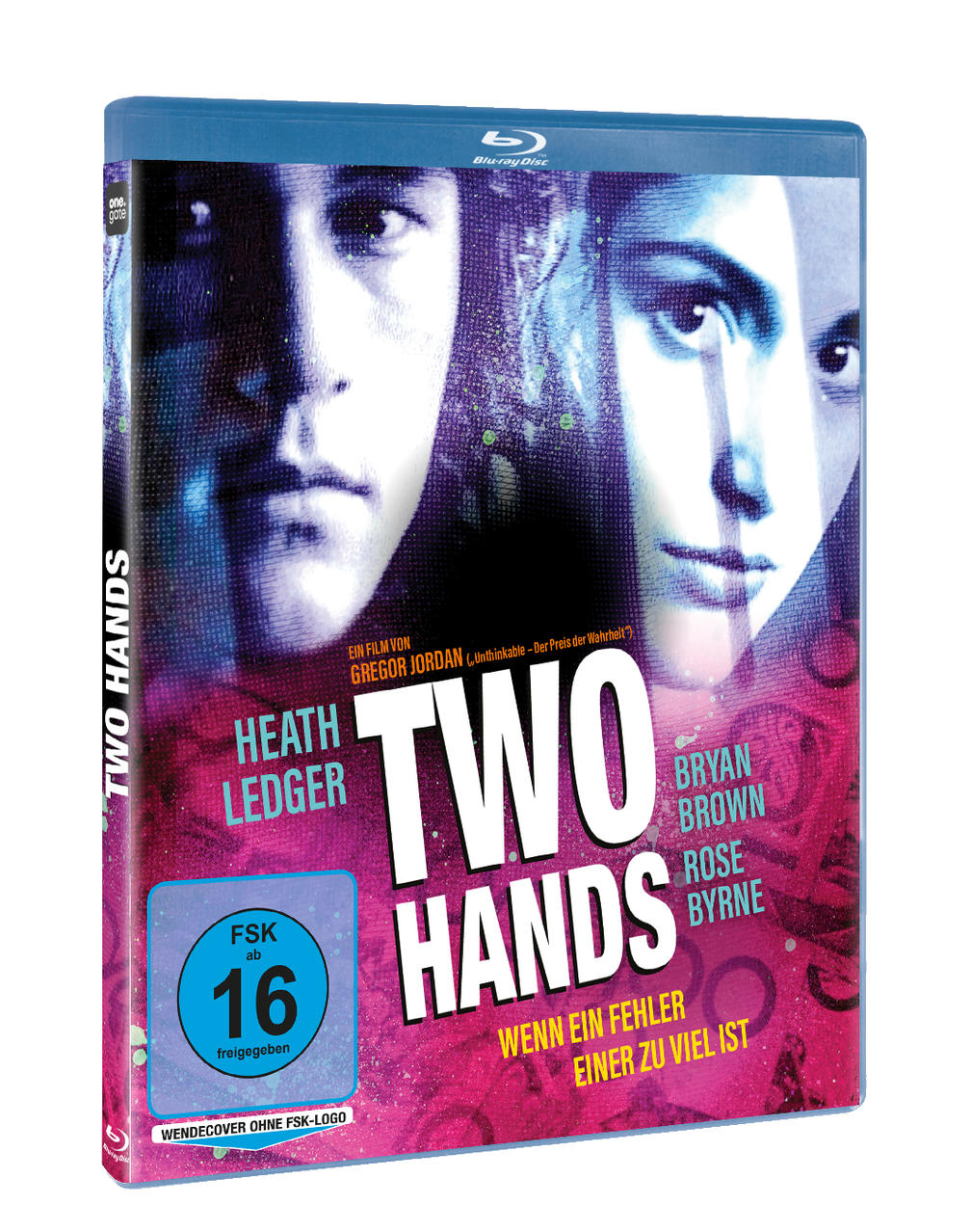 Blu-ray-Hülle für den Film 'Two Hands'. Auf dem Cover sind die Gesichter zweier Personen zu sehen. Filmstars Heath Ledger.