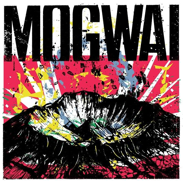 Pochette d'album Mogwai : montagne noire avec explosion colorée en arrière-plan.
