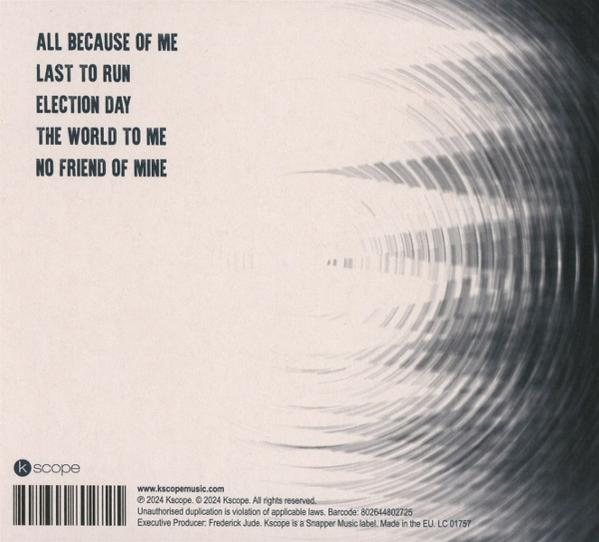 Cover einer CD-Hülle mit Songtiteln und wirbelndem, strukturiertem Hintergrund.