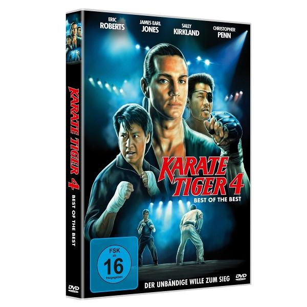 DVD-Cover für den Film Karate Tiger 4. Mit Schauspielern in einer Kampfszene.