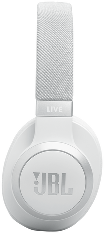 Fehér JBL Live fejhallgató, a márka logójával és a 'LIVE' felirattal a fejpánton.