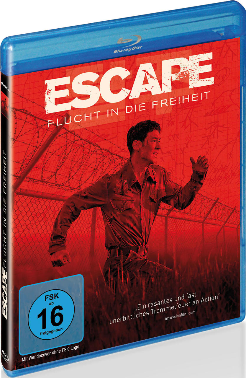 Filmcover von 'ESCAPE' in Rot, mit einem rennenden Mann.