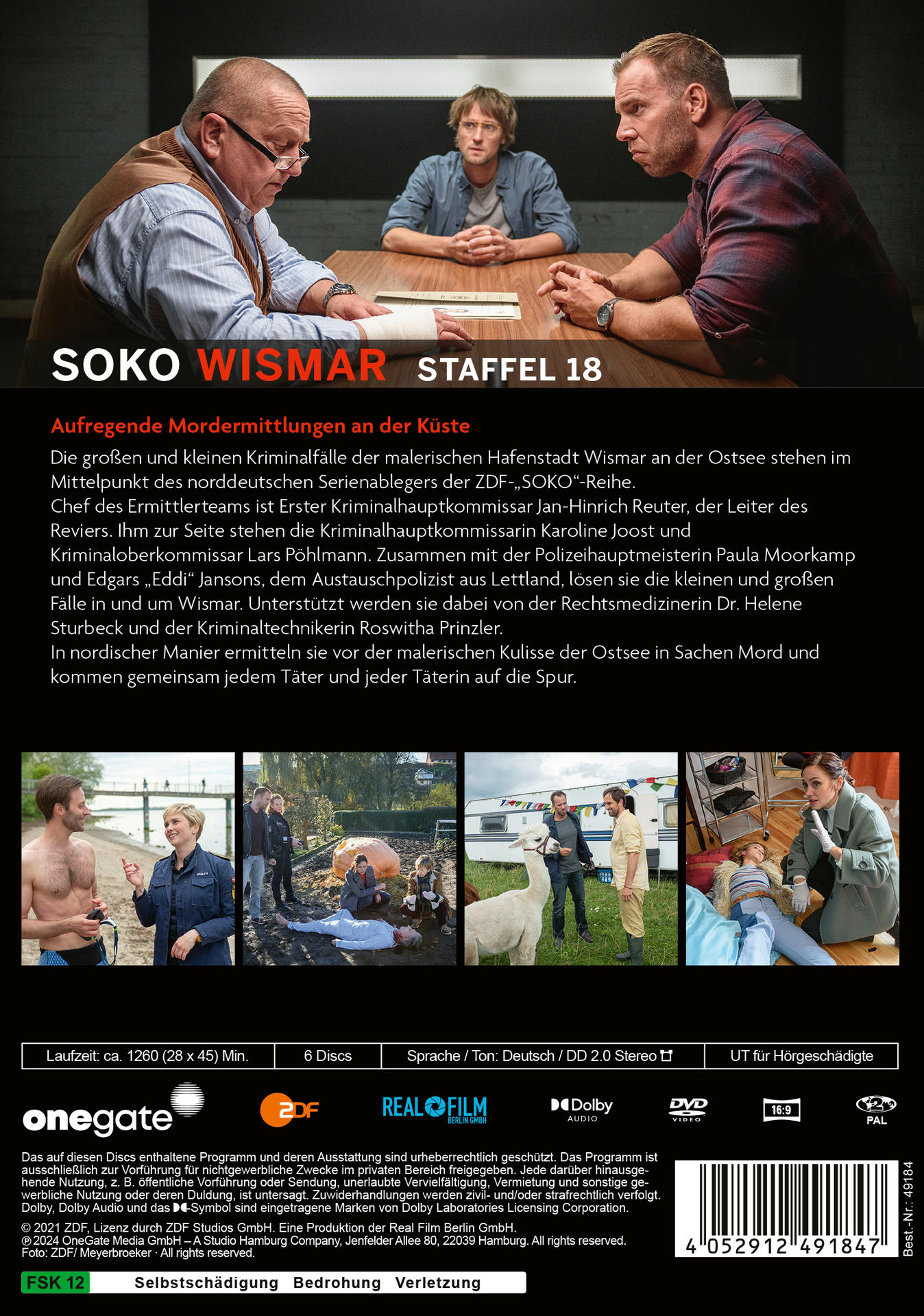 Rückseite einer DVD-Hülle mit einem Filmplakat. Leute sitzen um einen Tisch. Text auf Deutsch.