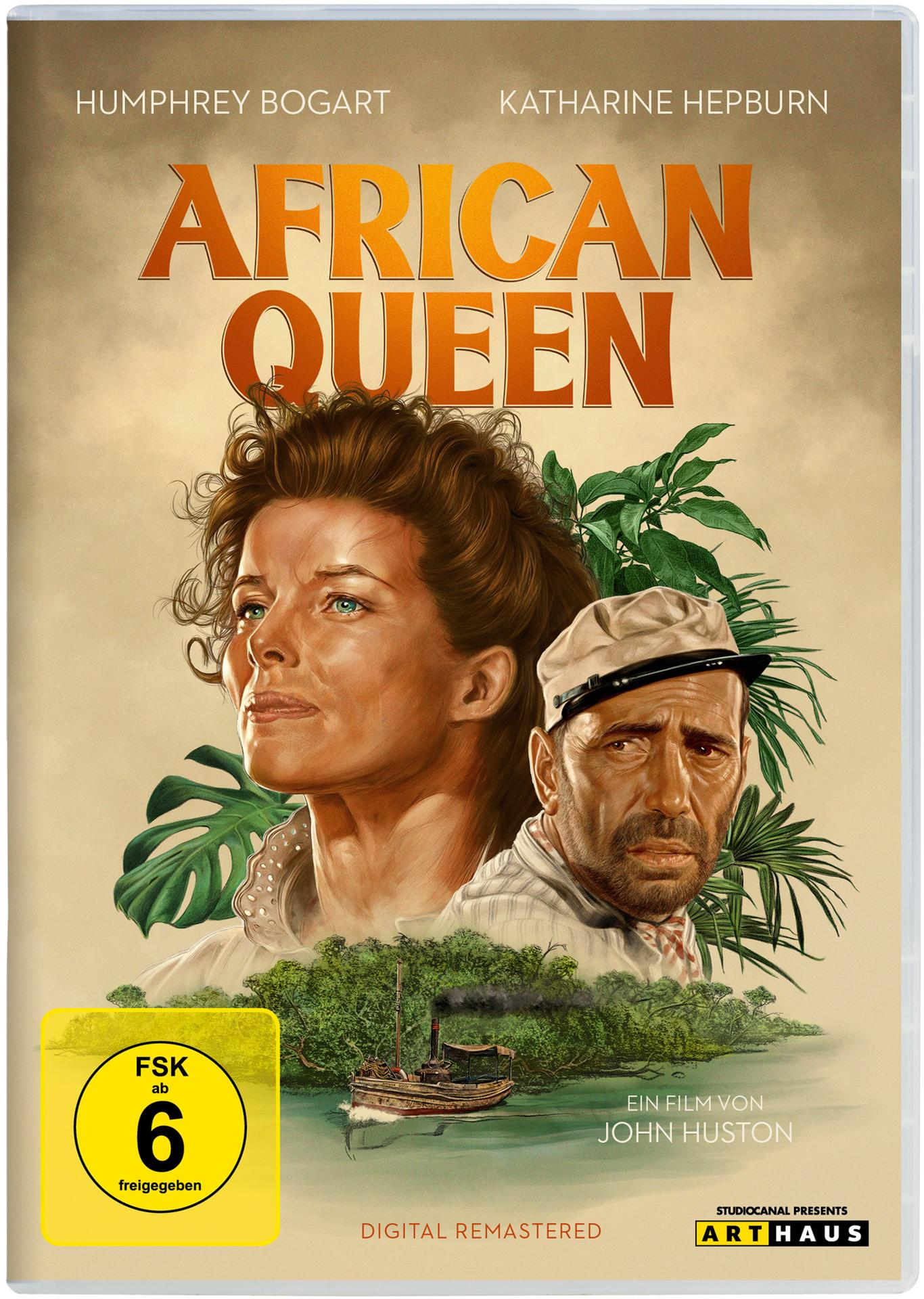 Filmposter für African Queen, mit Humphrey Bogart und Katharine Hepburn.