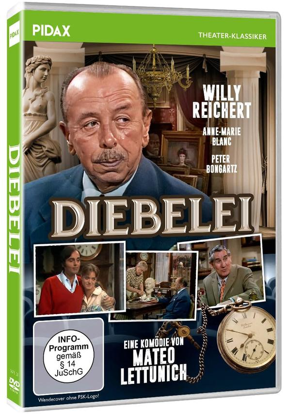 DVD-Hülle mit dem Filmtitel 'Diebelei', mit einem älteren Mann im Anzug. Andere Schauspieler sind abgebildet.