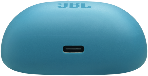 Kék fülhallgató töltőtok USB-C porttal.