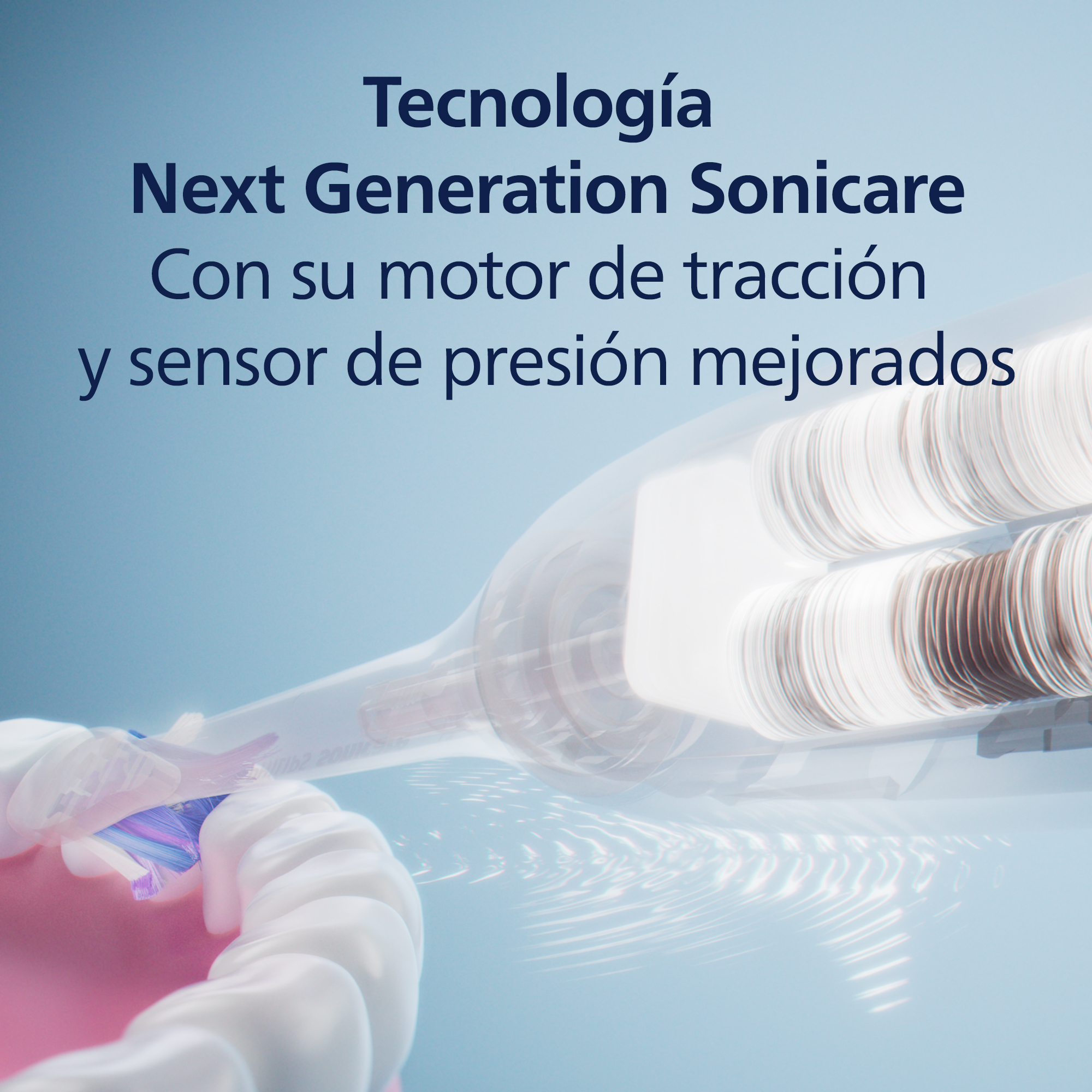 Cabezal de cepillo de dientes con cerdas, cerca de un modelo de diente.