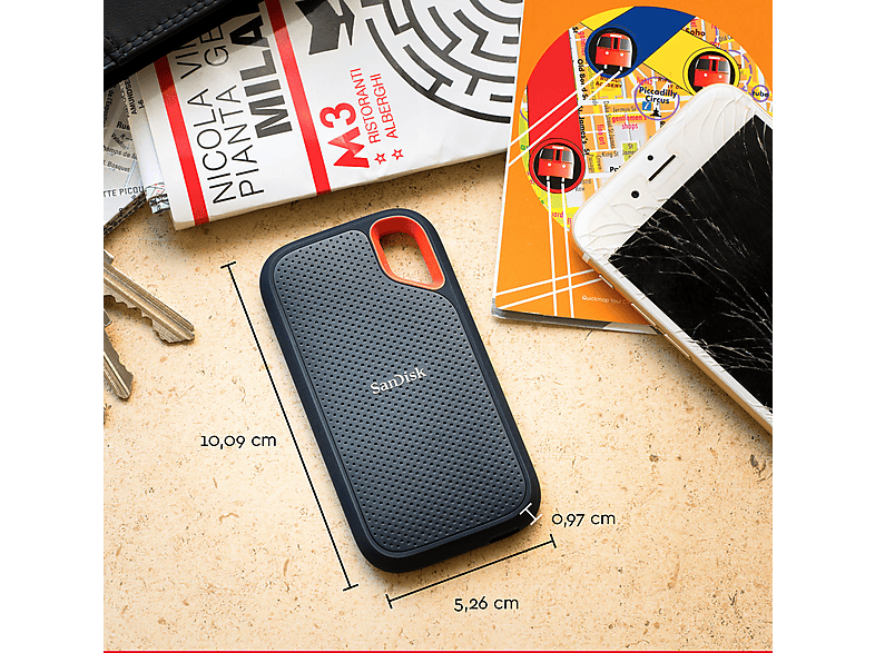 Thumbnail - SANDISK Extreme Portable 1050 MB/s PC/Mac Festplatte, 1 TB SSD, extern, Grau/Orange