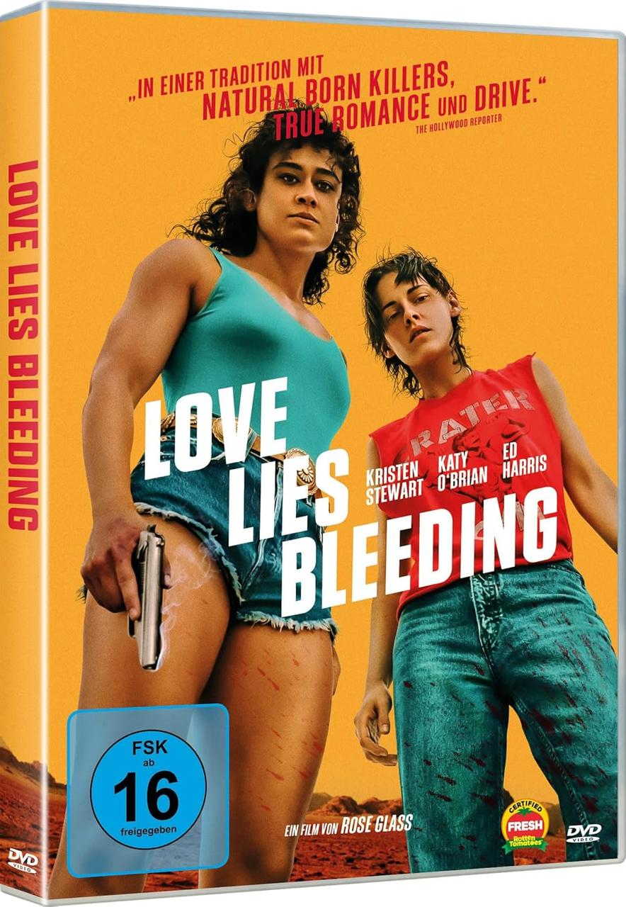 DVD-Cover. Zwei Frauen, eine mit Pistole. Titel: Love Lies Bleeding.