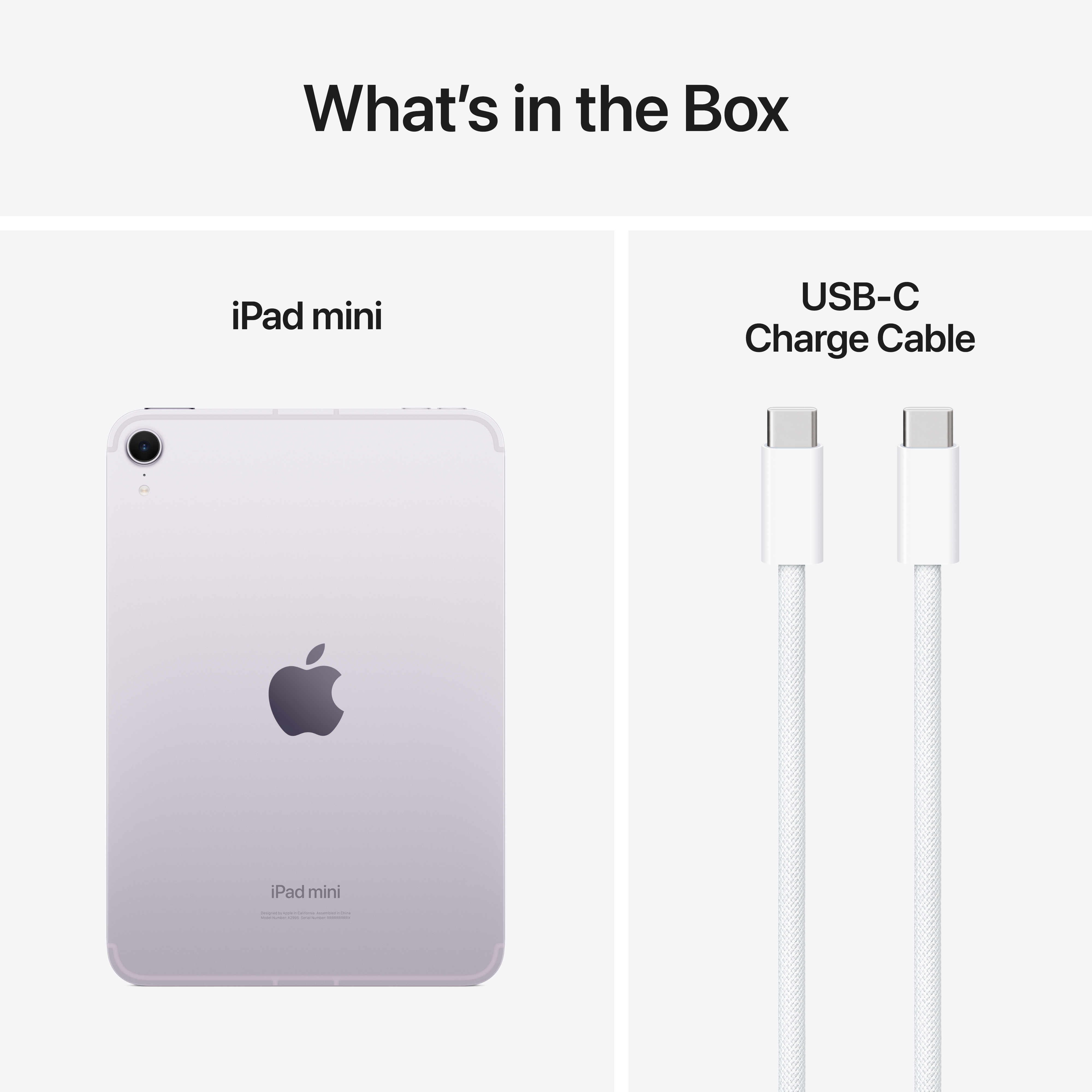 Ein iPad mini mit dem Text 'iPad mini' neben einem USB-C-Kabel.