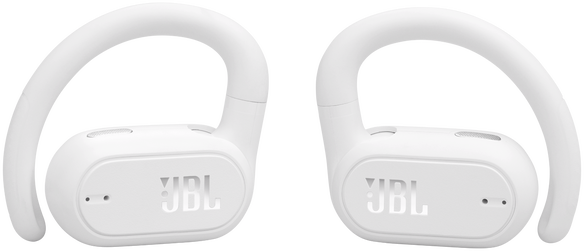 Fehér JBL fülhallgató világoskék háttérrel.