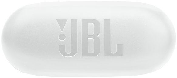 Fehér JBL fülhallgatótok a JBL logóval.