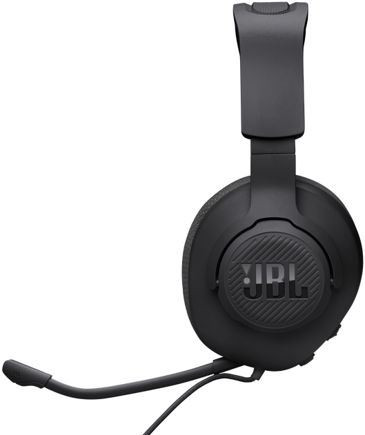 Fekete JBL gaming headset mikrofonnal. A JBL logója látható a fülkagylókon.