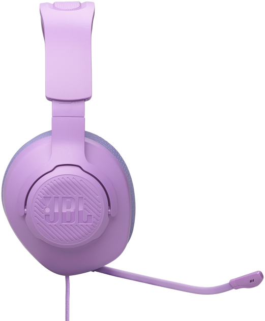Egy lila JBL gaming headset mikrofonnal, elölről nézve.