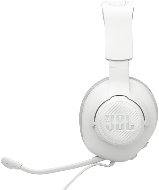 Fehér JBL gaming headset mikrofonnal, feketén izolálva.