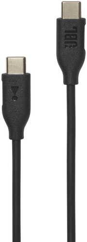 Két fekete USB-C kábel fekete háttér előtt, a JBL logója látható.