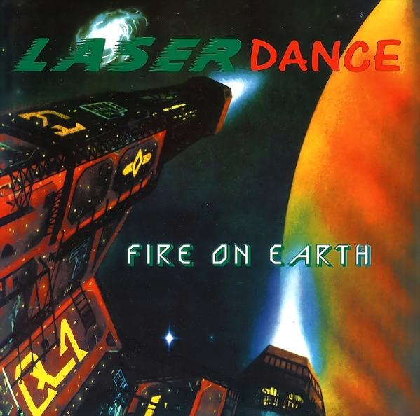 Albumcover: Science-Fiction-Artwork mit Raumschiff, Planet und 'LASERDANCE' Text.