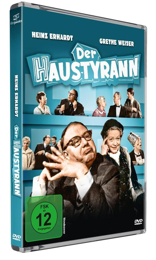 DVD-Cover mit Heinz Erhardt und Grethe Weiser. Schwarz-Weiß-Bild von Menschen. Titel: Der Haustyrann.