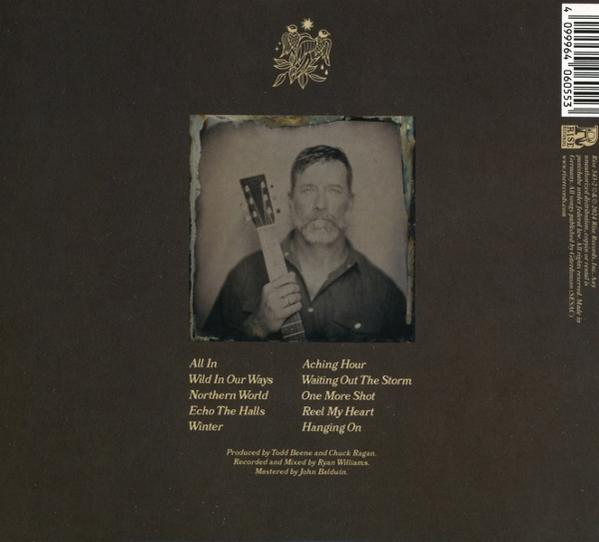 Albumcover. Mann mit Bart und Gitarre. Songtitel aufgelistet. Dunkler, strukturierter Hintergrund.