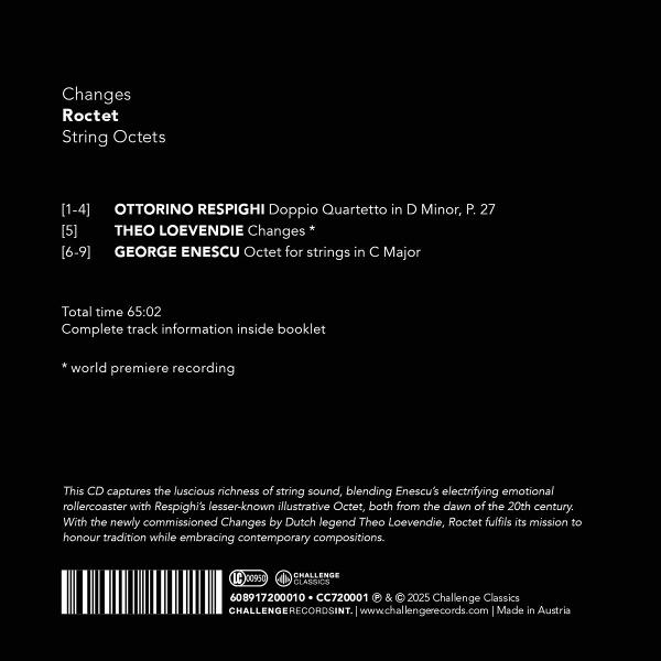 CD-Cover mit Text über klassische Musik, Schwarz-Weiß-Design.