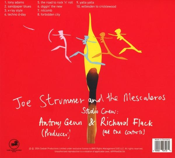 Rückseite einer CD. Roter Hintergrund, ein Streichholz mit Figuren und Songtiteln links aufgeführt.