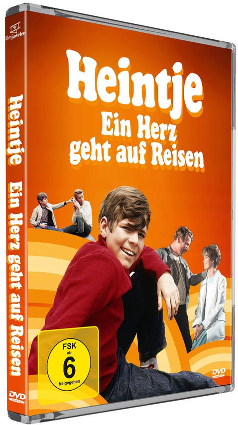 DVD-Cover eines Films mit einem Jungen und Erwachsenen. Oranger Hintergrund, Titel: Heintje.