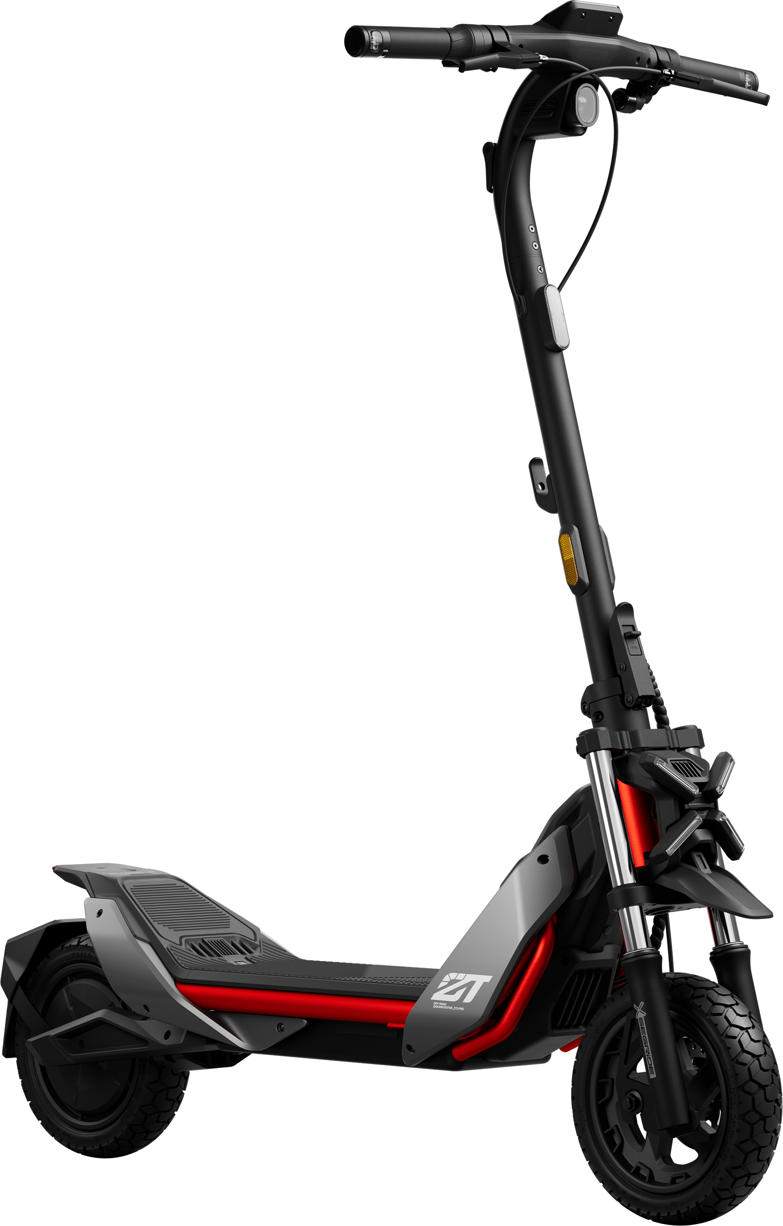 Két ember robogóval szürke járdán.
