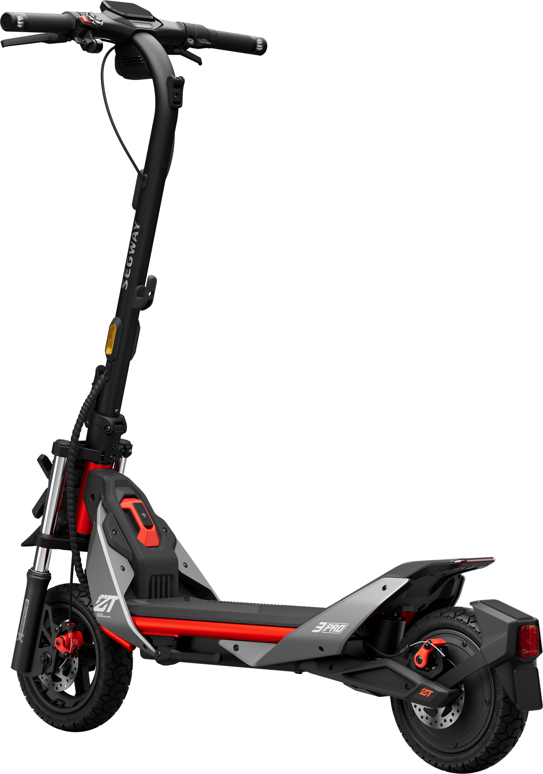 Fekete-piros Segway elektromos robogó fekete háttéren.