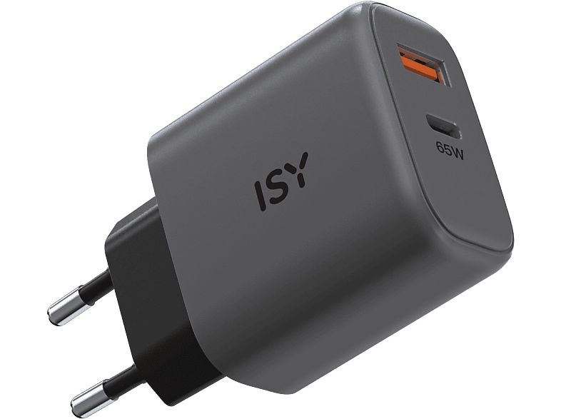 ISY Netadapter Gan Usb-a/usb-c 65 W Grijs (iwc 4065-gr)