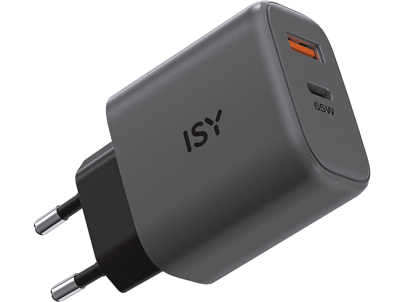 Chargeur secteur ISY GaN USB-A/USB-C 65W Gris