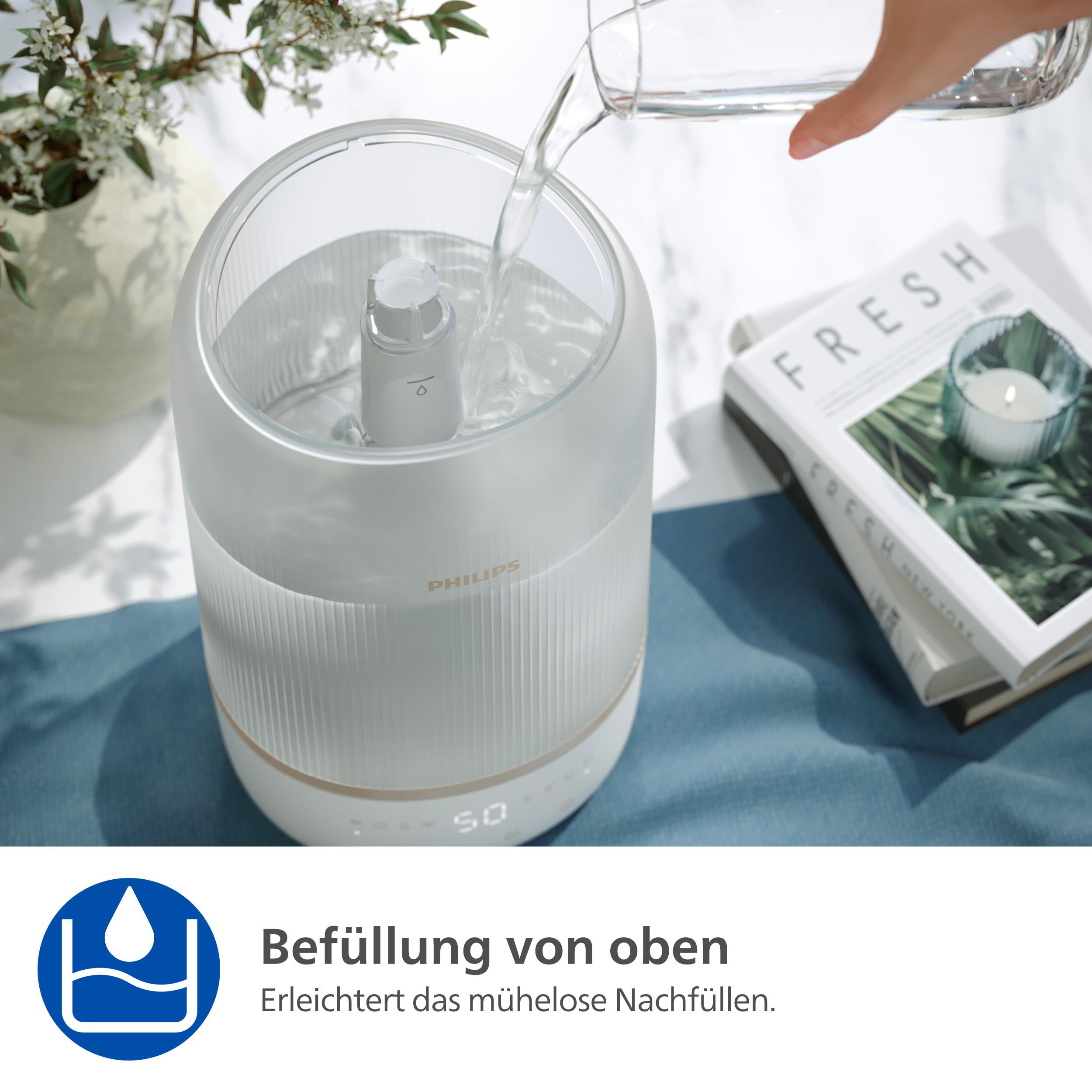 Ein weißer Kühlschrank mit einer Grafik zur lebenslangen Garantie.