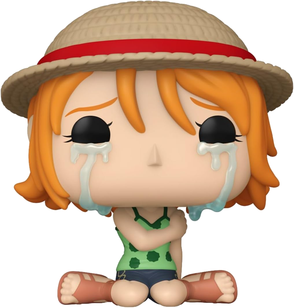Figura Funko Pop de un personaje de dibujos animados llorando con sombrero y lágrimas.