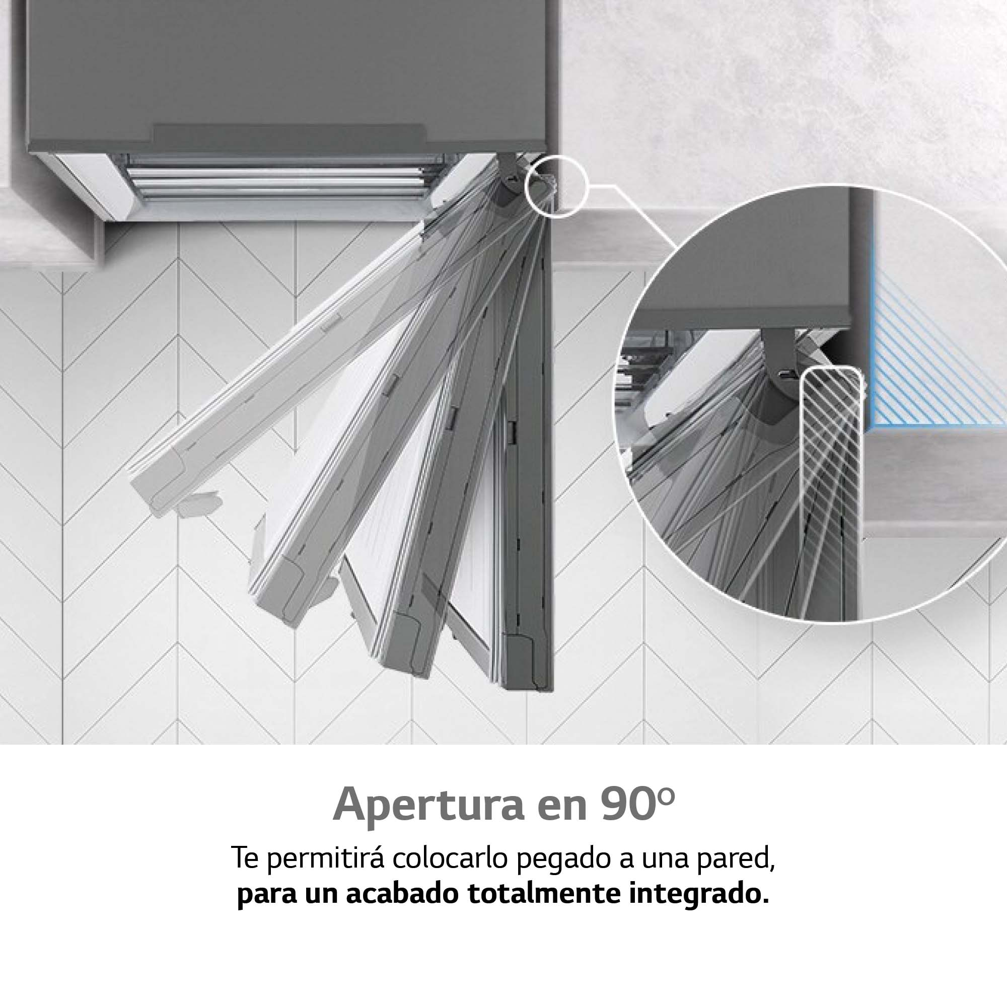 Un armario con una puerta abriéndose. Primer plano muestra la puerta abriéndose a 90 grados.
