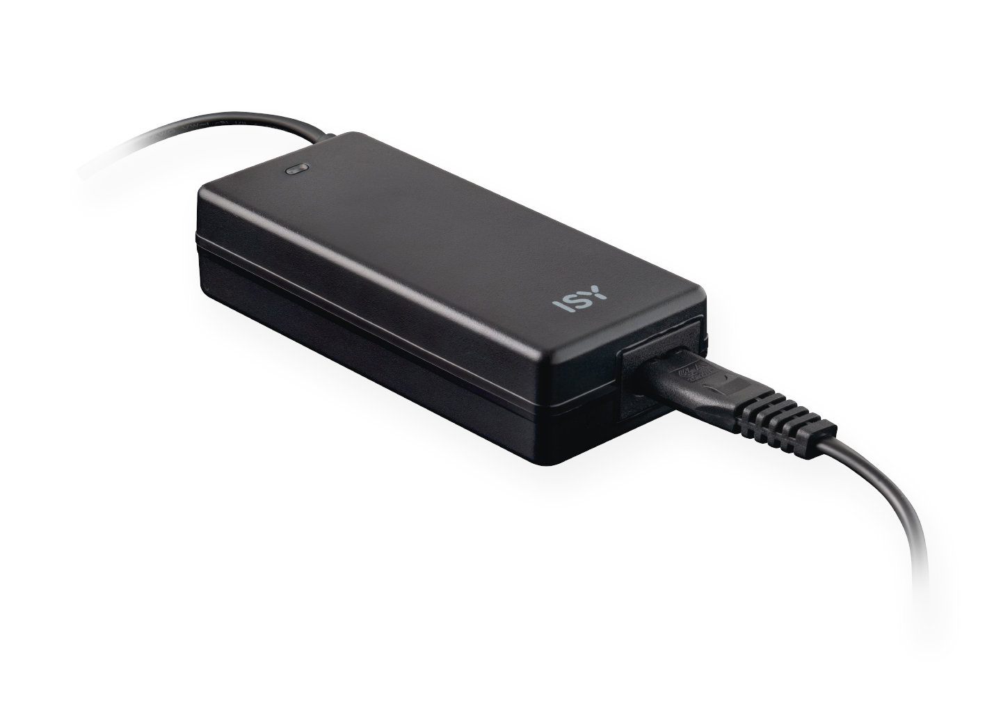 Czarna ładowarka ISY z podłączonym kablem.