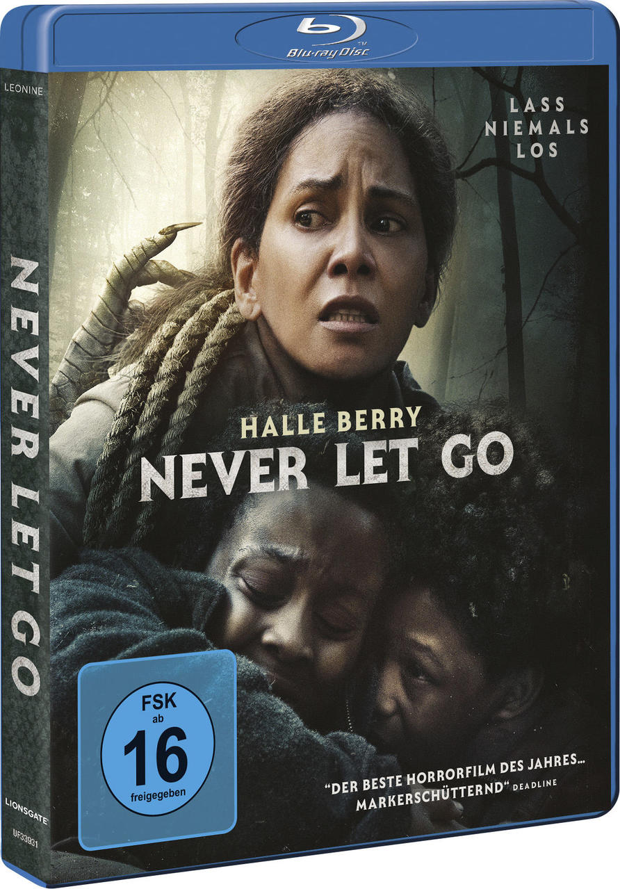 Filmcover: Halle Berry in 'Never Let Go' mit zwei Kindern. Blu-ray Disc.