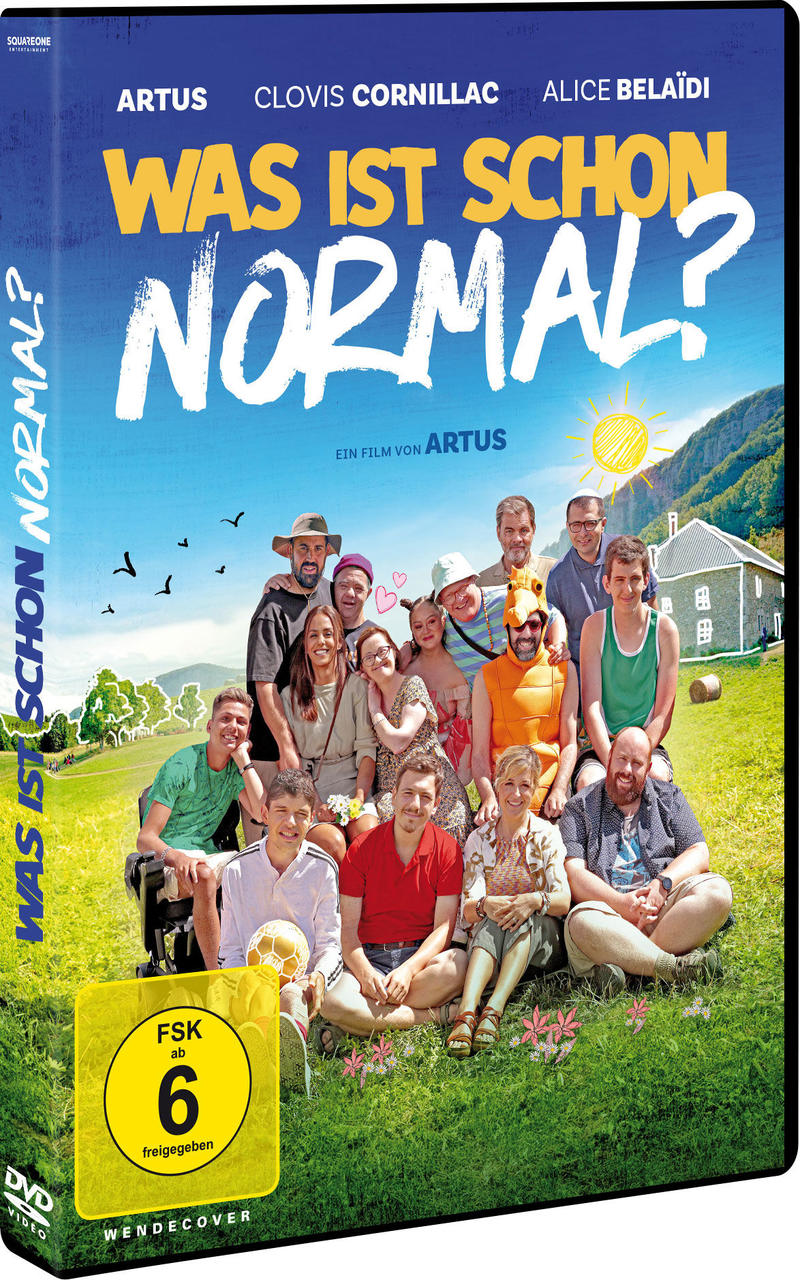 Filmcover: Gruppe lächelnder Menschen auf einer grünen Wiese. Titel: Was ist schon normal?