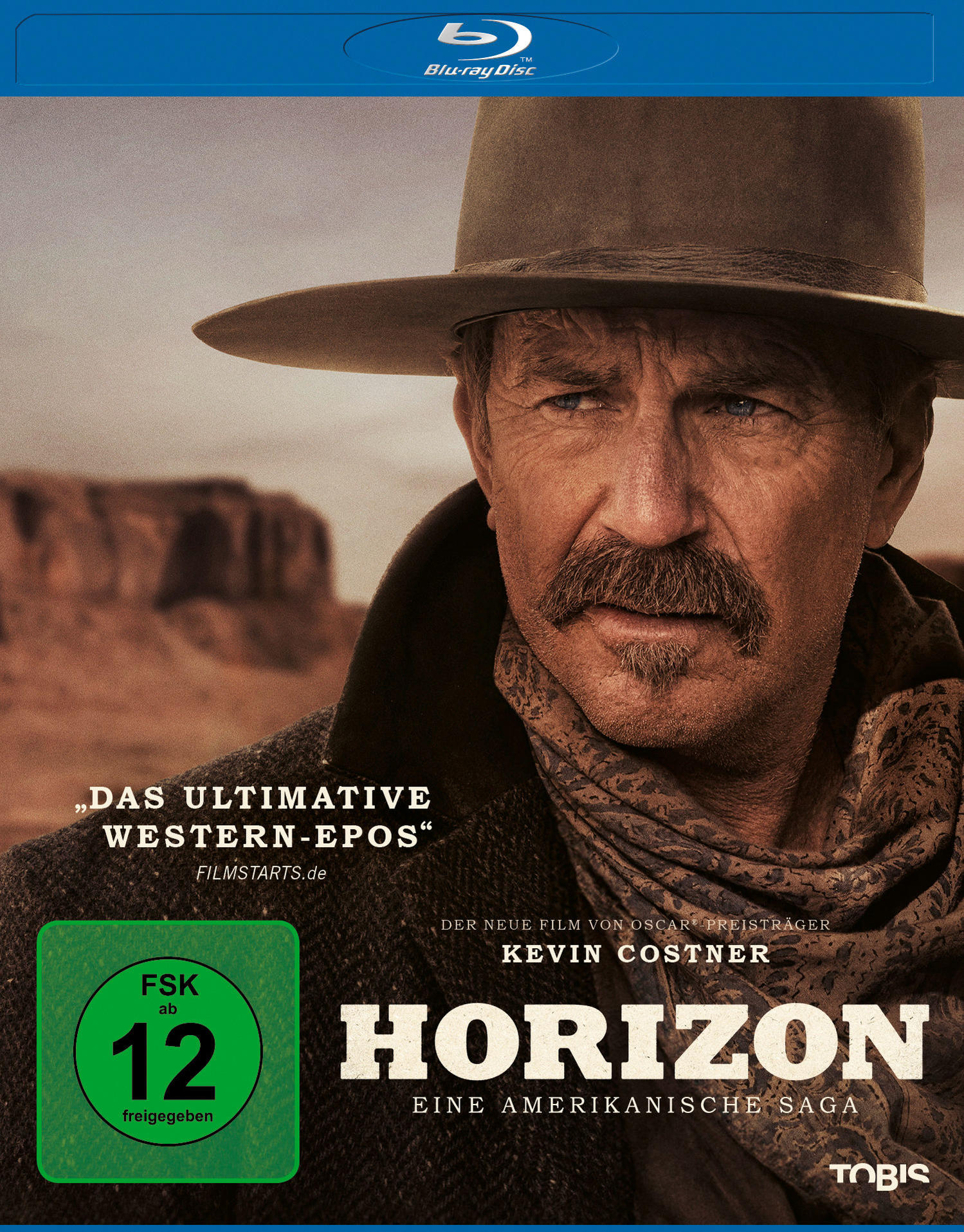 Filmcover von Kevin Costner. Cowboyhut, strenges Gesicht. Horizon-Filmtitel.