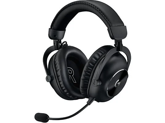 Black gaming headset with a microphone. 'G' logo on the ear cup, and a soft headband.